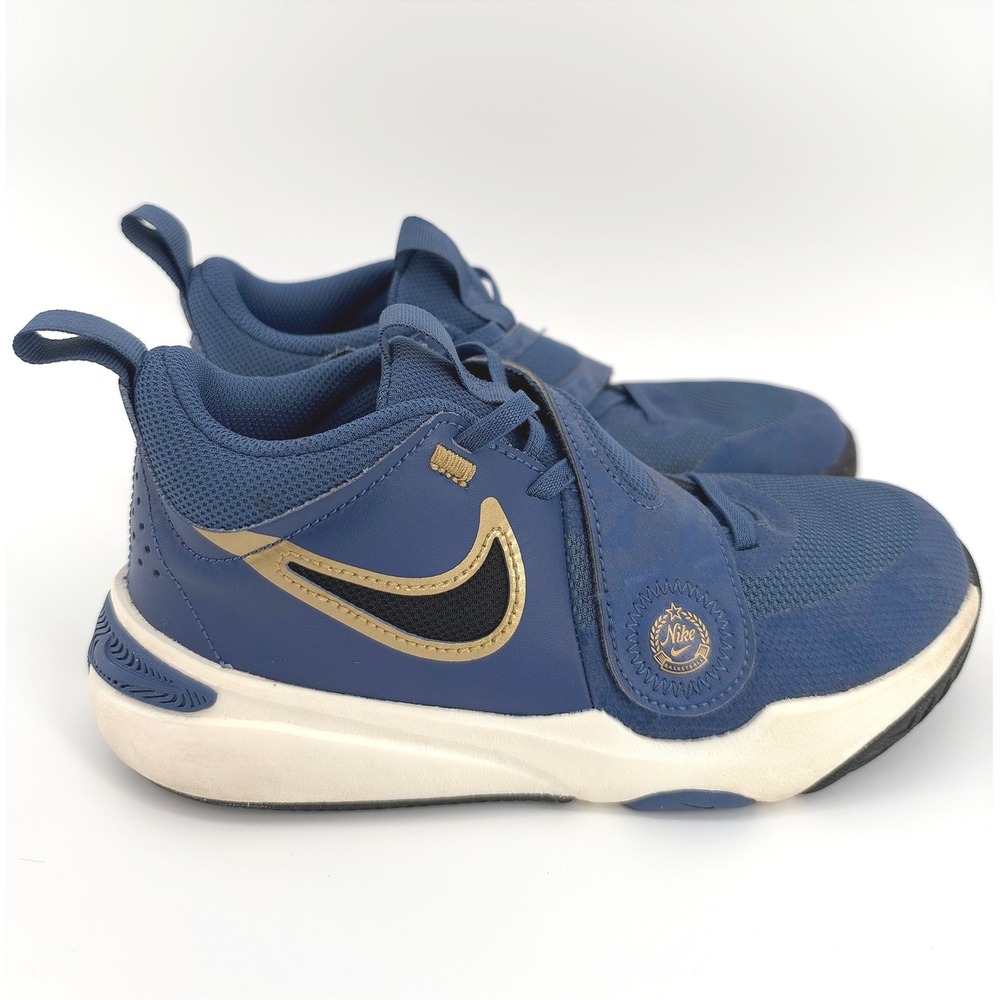 Nike Team Hustle D 11 Basketball Shoes Mystic Navy Blue Gold Kids 3Y School